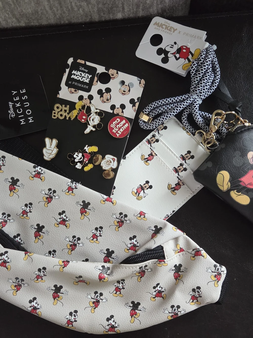 Disney Primark White Mickey Mouse Bundle - Bag, Pins, Card Holder And Coin Purse